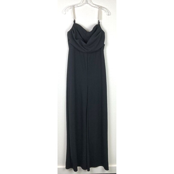 Fashion Nova Flare Leg Jumpsuit Size XL Black Pearl Straps Cocktail Party - Picture 1 of 8